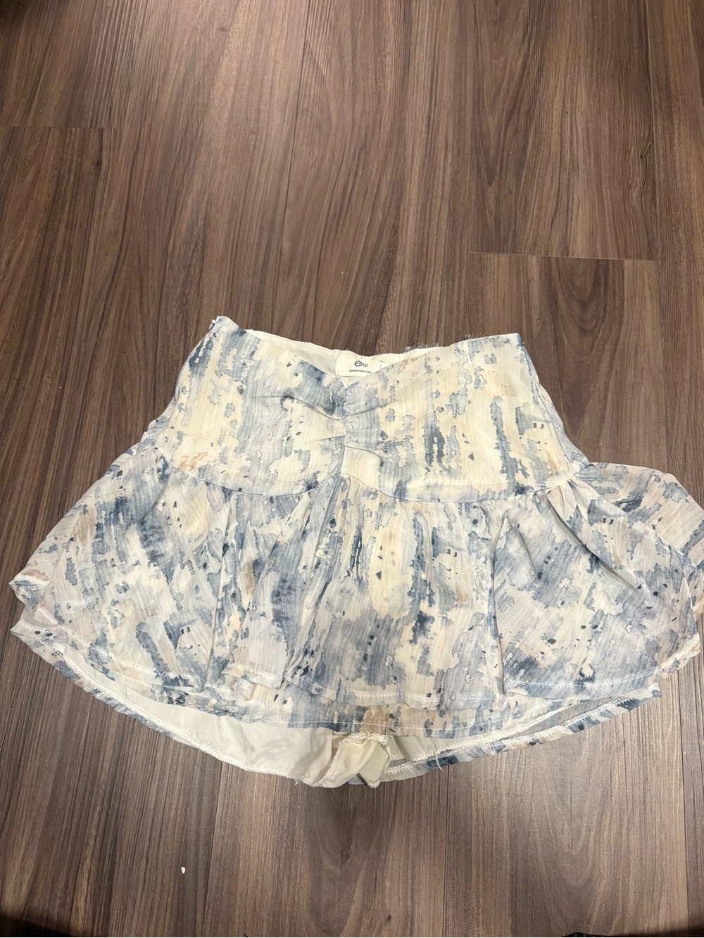 HP Blue and Cream Tie-Dye Ruffled Skater Skirt